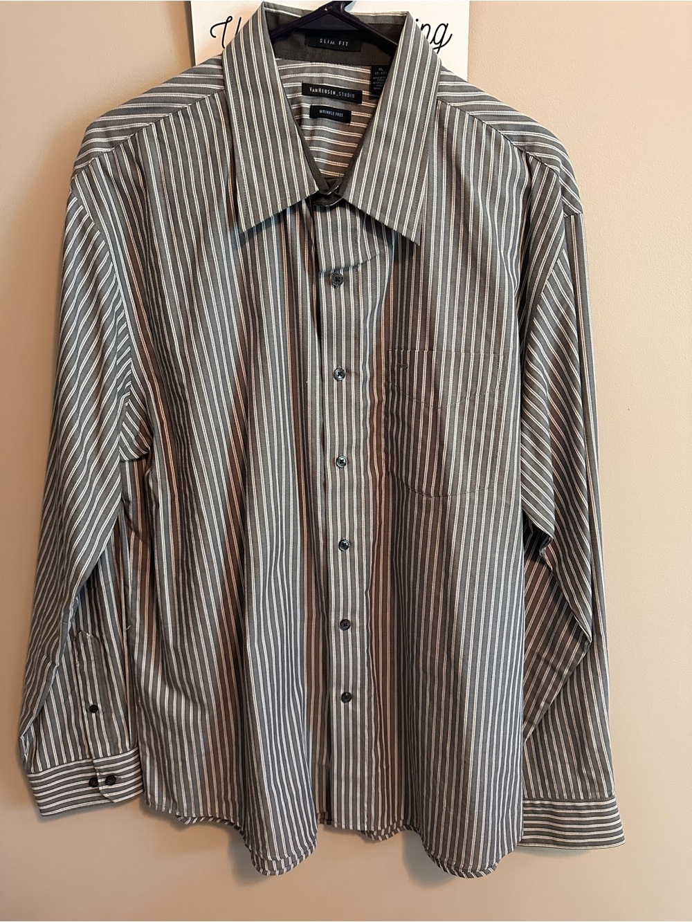 Van Heusen Men's Gray and White Striped Dress Shirt